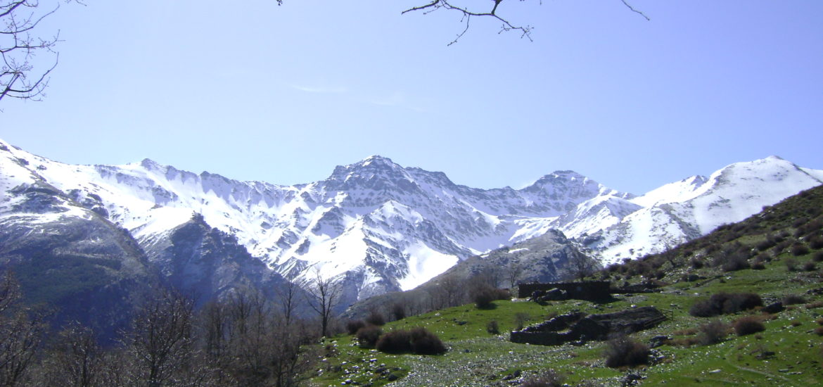 El Cortijo del Hornillo, Mulhacén y Alcazaba al fondo