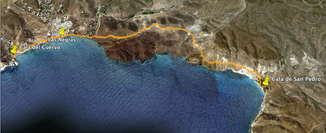 Recorrido Etapa 4. Cala del Cuervo - Cala de San Pedro